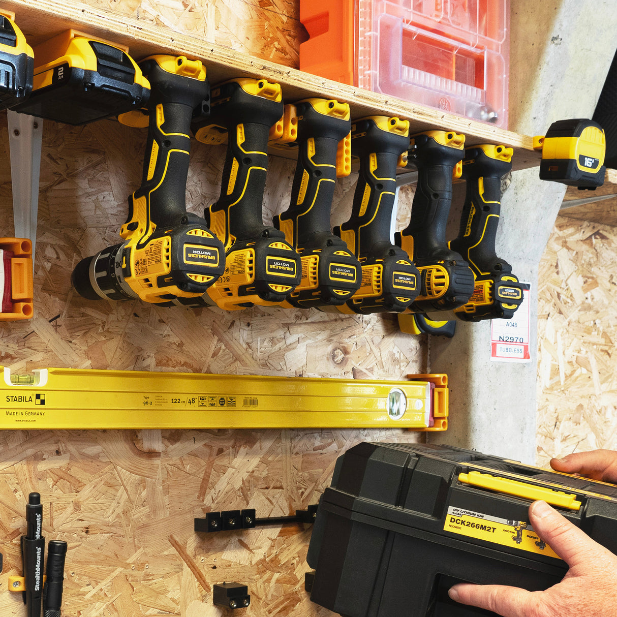 StealthMounts Tool Mount for DeWalt XR 18V Pack of 4 Yellow