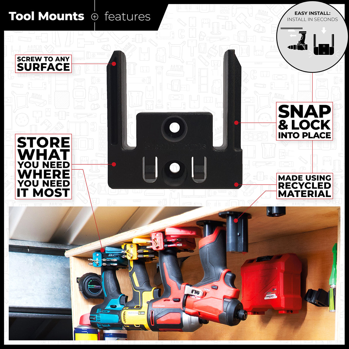 StealthMounts Tool Mount for Makita LXT 18V Pack of 4 Blue