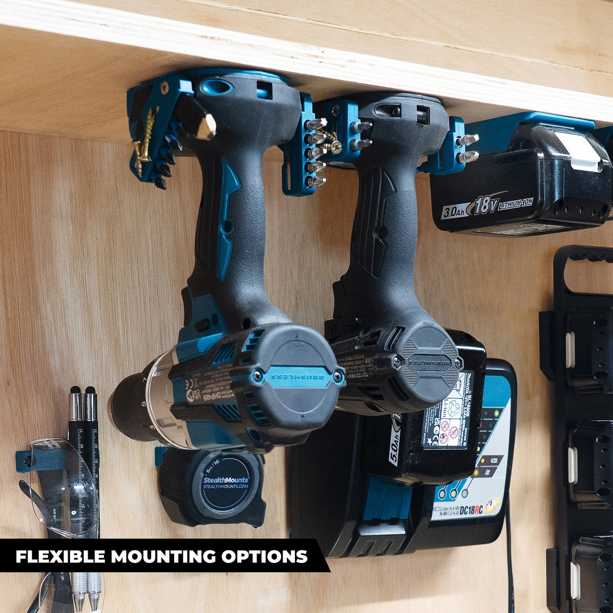 StealthMounts Tool Mount for Makita LXT 18V Pack of 4 Blue