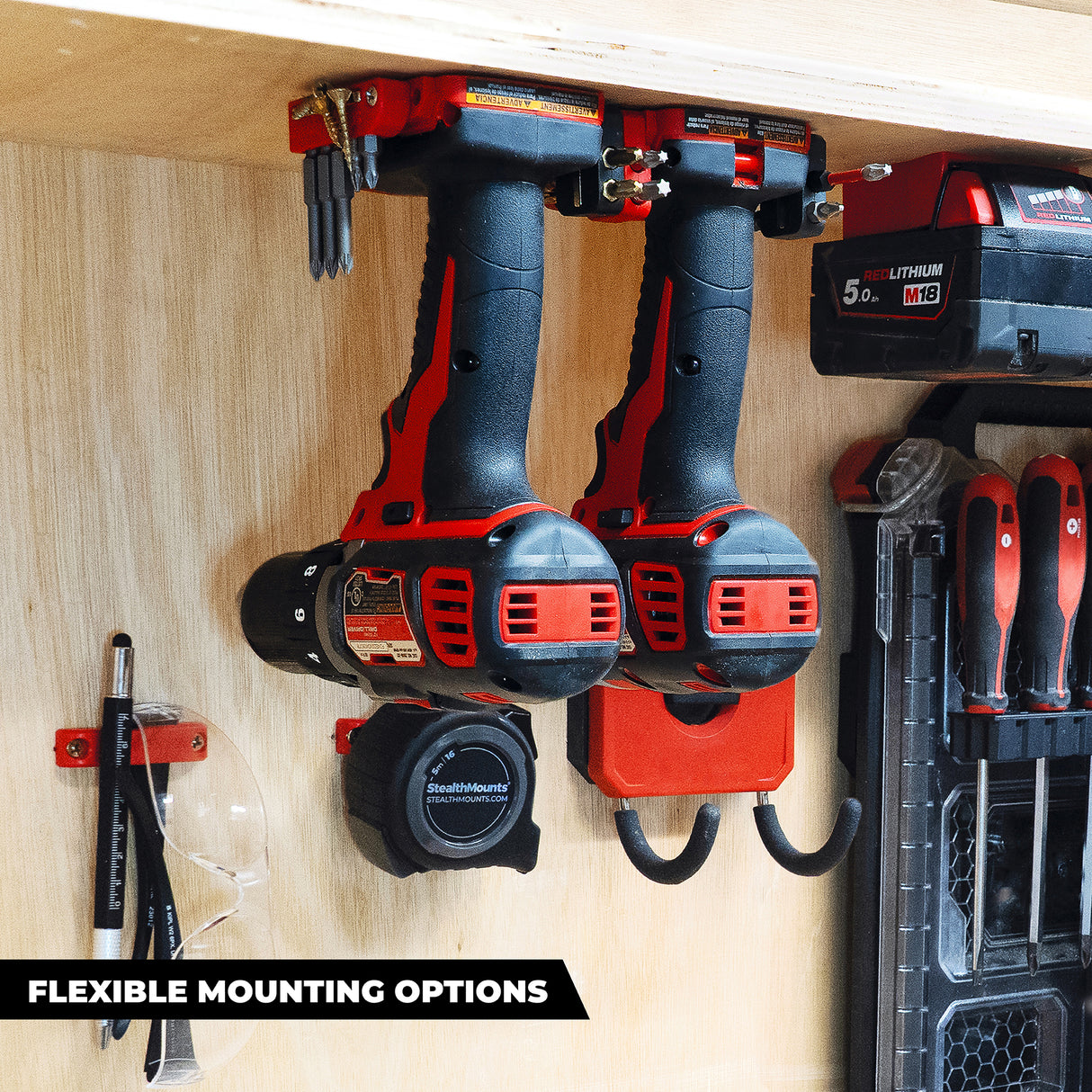 StealthMounts Tool Mount for Milwaukee M18 18V Pack of 4 Red