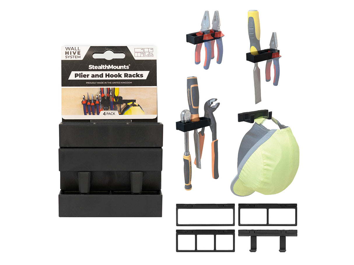 StealthMounts Wall Hive System Pliers and Hook Set Pack of 4 Black