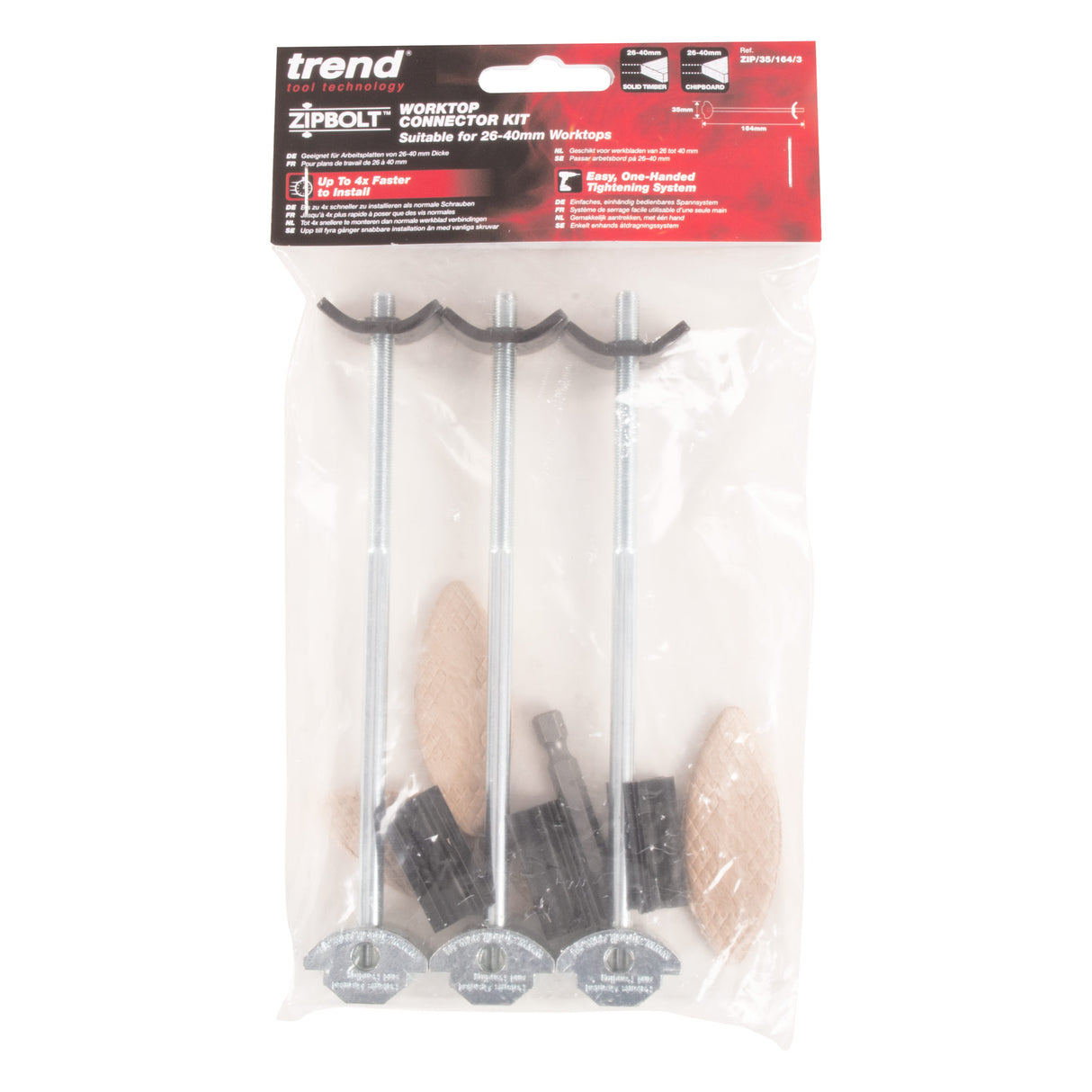 Trend ZIPBOLT Compact Laminate Worktop Connector Kit suits 26-40mm Material Thickness