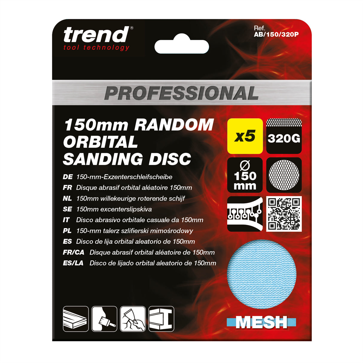 Trend Pro Mesh Random Orbital Sanding Discs 150mm Pack of 5