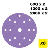 Trend Random Orbital Sanding Disc 150mm 60G/120G/240G Pack of 6