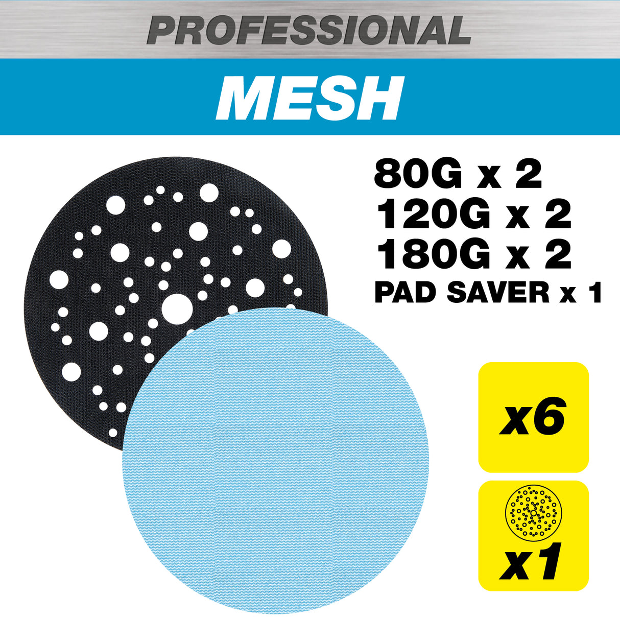 Trend Pro Mesh Sanding Discs with Pad Saver 150mm 80G/120G/180G Pack of 7