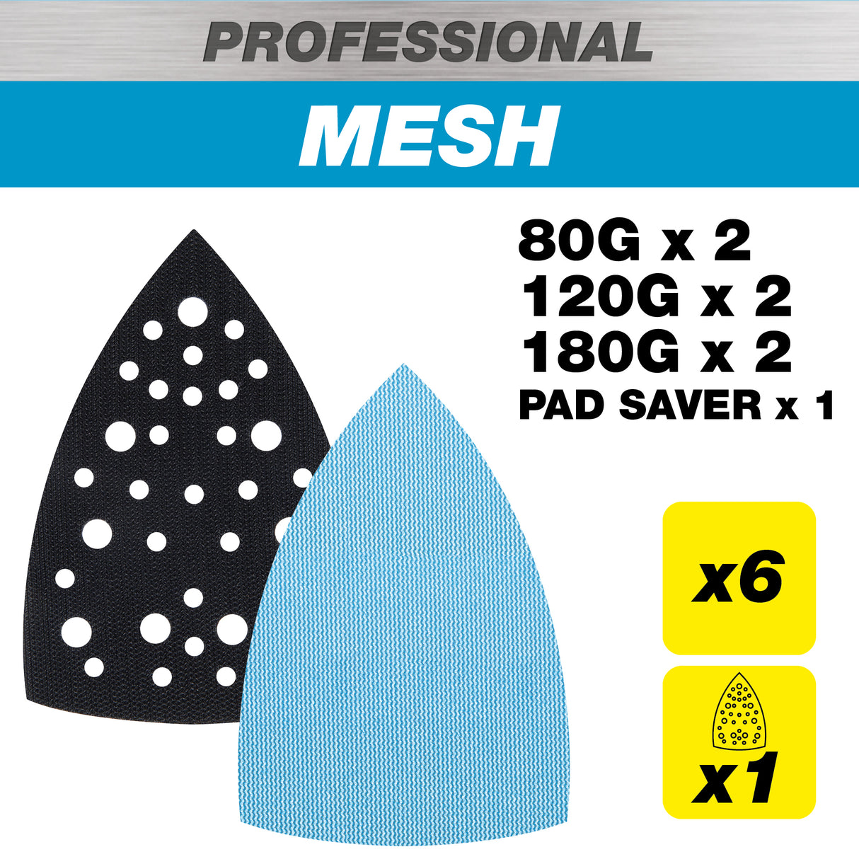 Trend Pro Mesh Detail Sanding Pads with Pad Saver 100 x 150mm 80G/120G/180G Pack of 7