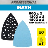 Trend Pro Mesh Detail Sanding Pads with Pad Saver 100 x 150mm 80G/120G/180G Pack of 7