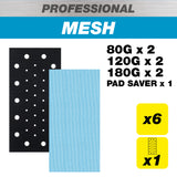 Trend Pro Mesh Half Sheet Sanding Pads with Pad Saver 115 x 230mm 80G/120G/180G Pack of 7