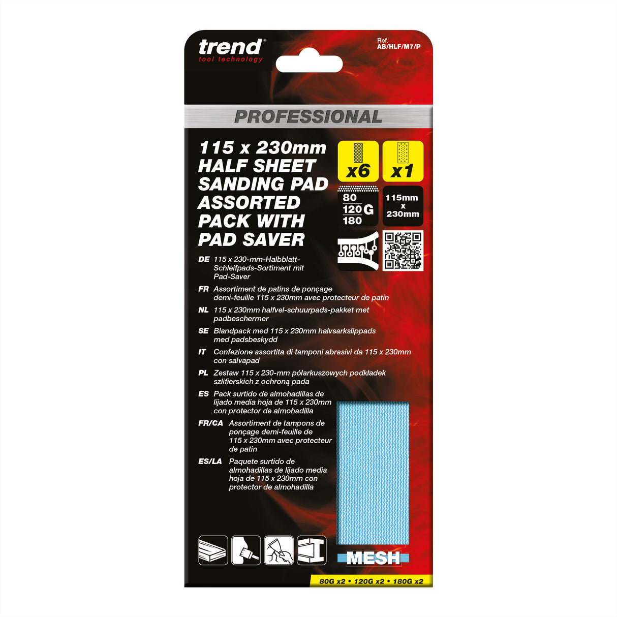 Trend Pro Mesh Half Sheet Sanding Pads with Pad Saver 115 x 230mm 80G/120G/180G Pack of 7