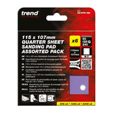 Trend 6-Hole Quarter Sheet Sanding Pads 115 x 107mm 60G/120G/240G Pack of 6