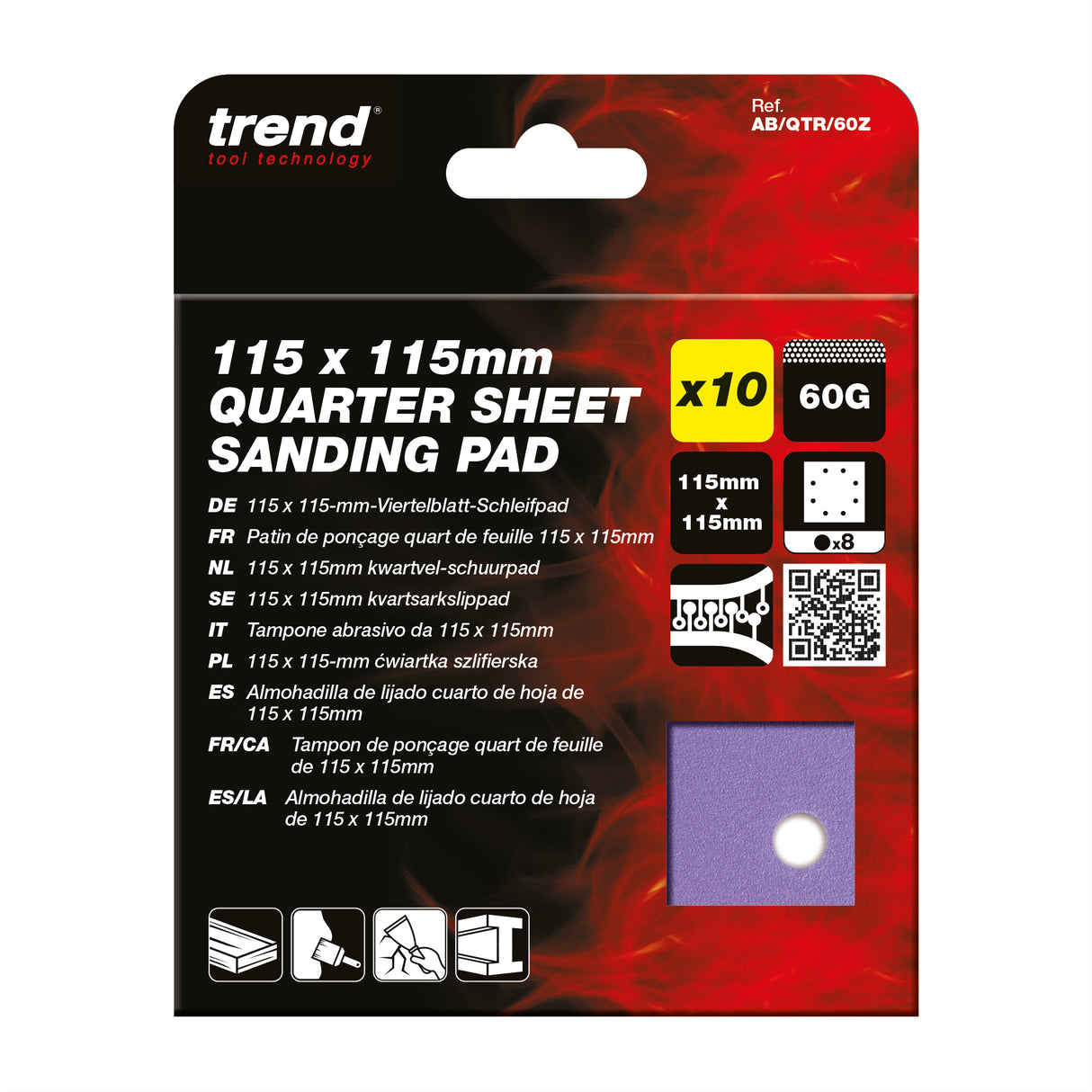 Trend 8-Hole Quarter Sheet Sanding Pads 115 x 115mm Pack of 10