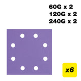 Trend 8-Hole Quarter Sheet Sanding Pads 115 x 115mm 60G/120G/240G Pack of 6