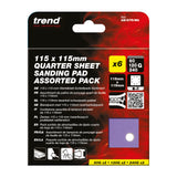 Trend 8-Hole Quarter Sheet Sanding Pads 115 x 115mm 60G/120G/240G Pack of 6