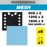 Trend Pro Mesh Quarter Sheet Sanding Pads with Pad Saver 115 x 107mm 80G/120G/180G Pack of 7