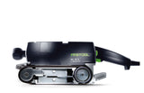 Festool BS 75mm Belt Sander in Systainer with Sanding Frame Set, showing the tool in use for precise sanding parallel to the grain