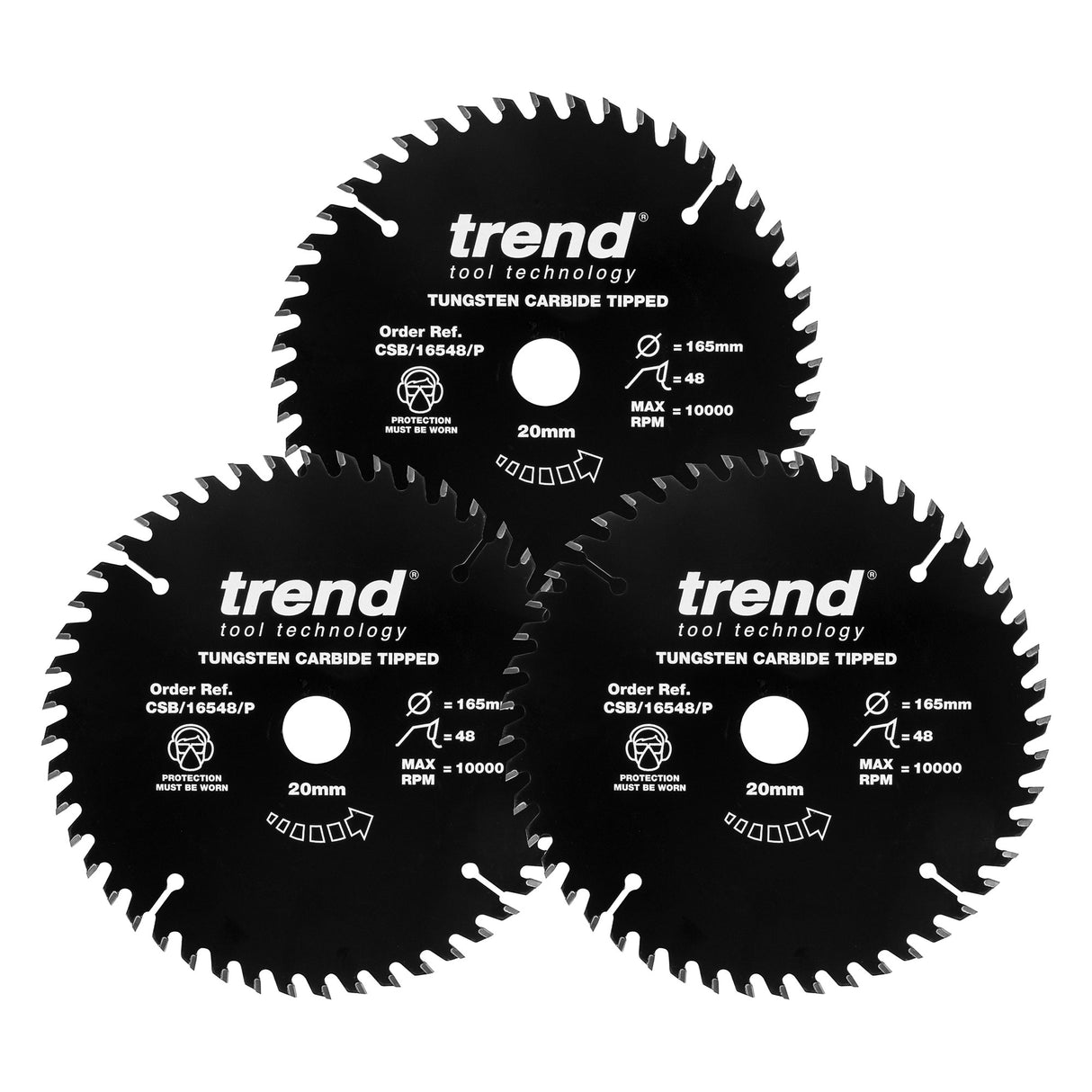 Trend 3-Piece 160mm x 20mm x 48T Wood Cordless Circular Saw Blade Set with PTFE Coating