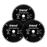 Trend 3-Piece 160mm x 20mm x 48T Wood Cordless Circular Saw Blade Set with PTFE Coating