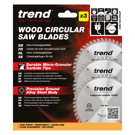 Trend 3-Piece 165mm x 20mm x 48T Wood Circular Saw Blade Set with PTFE Coating