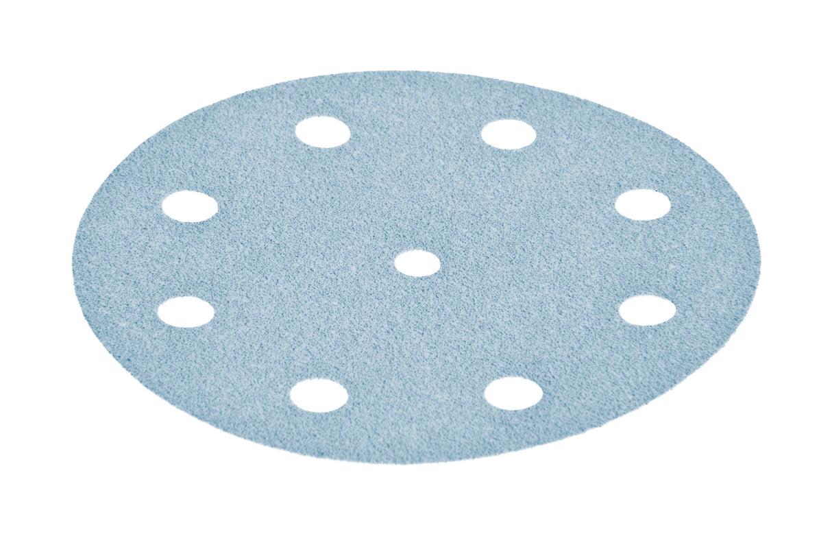 Festool Granat Abrasive Disc 125mm 9 Hole Pack of 10 in use on woodworking surface