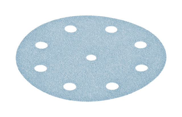 Festool Granat Abrasive Disc 125mm 9 Hole Pack of 10 in use on woodworking surface