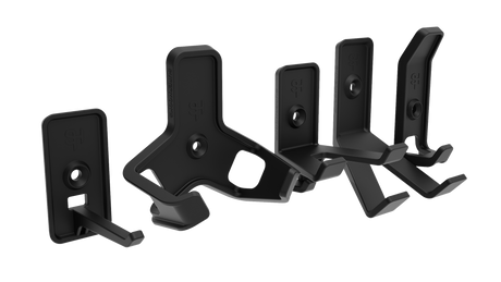 Superhooks Garage Bundle 27-Piece Black Modular Tool Wall Hooks on display in a lineup