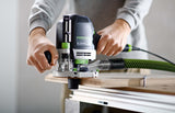 Festool OF 1400 70mm Plunge Router in Systainer working on precise wood routing task
