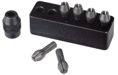 Proxxon 7-piece steel collet set for Micromot system tools - triple slit design for flexibility and durable grip