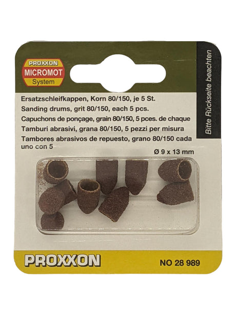 PROXXON Corundum Sanding Cones 9mm 80 & 150 Grit Pack of 10 in use on steel surface