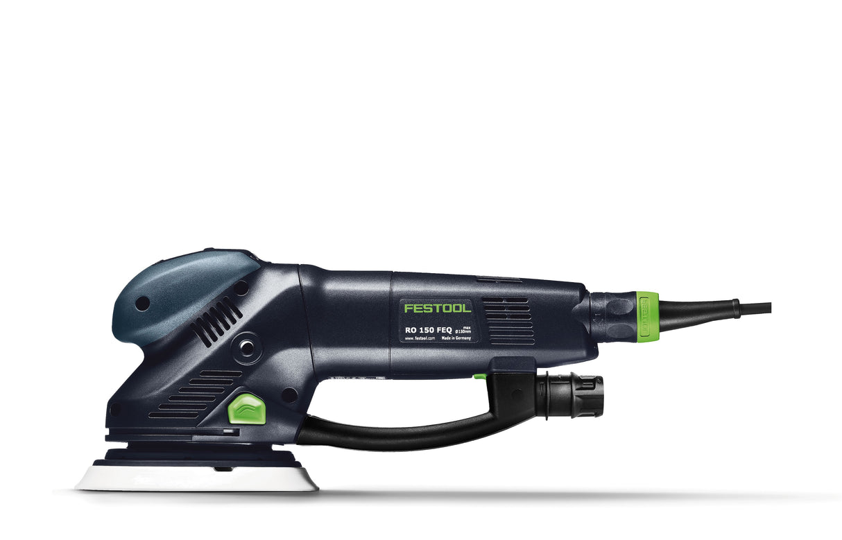 Festool RO 150mm ROTEX Sander in Systainer performing fine sanding on a wooden surface