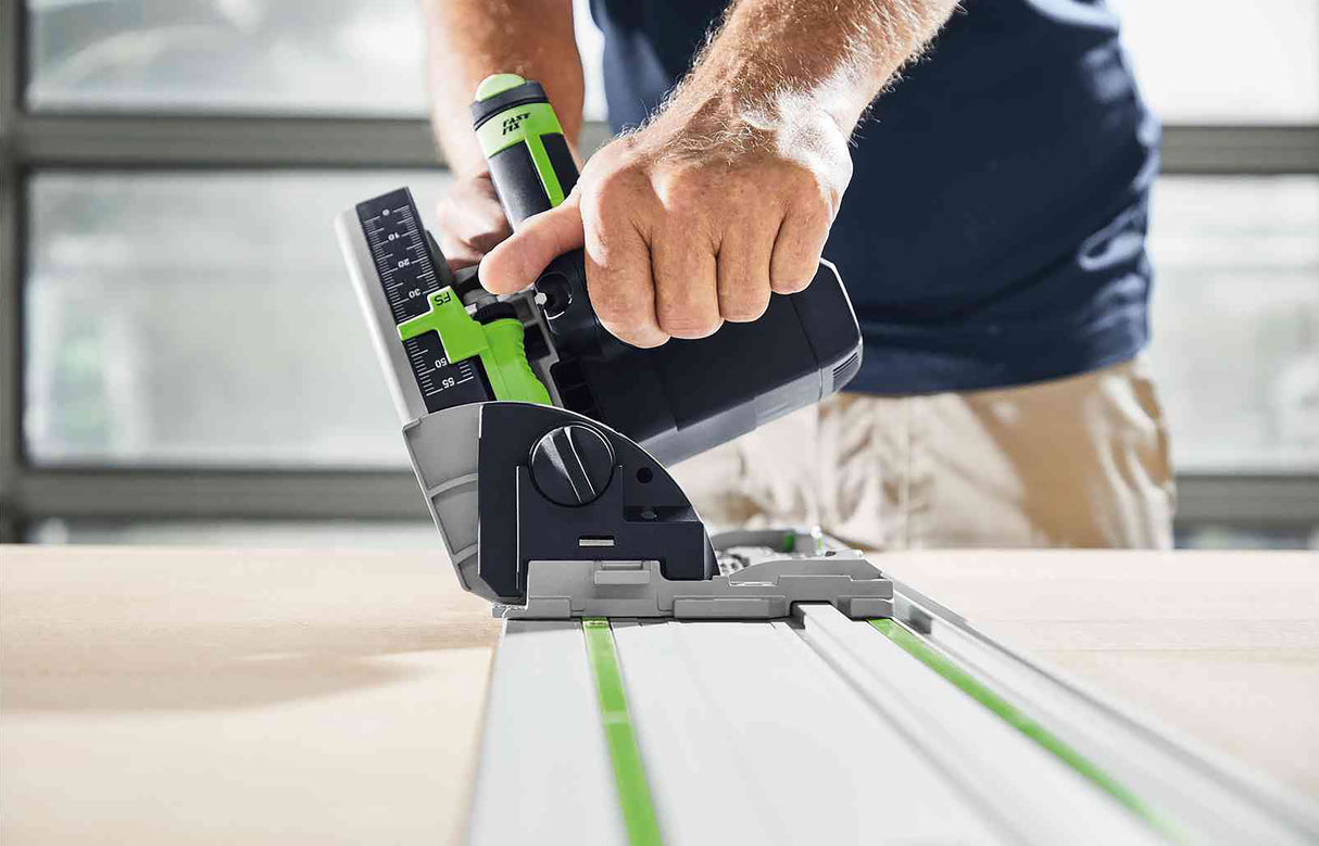 Festool TS 55F plunge cut saw in Systainer with 1400mm rail, showcasing precise woodworking application