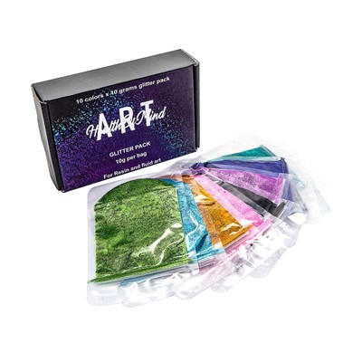 Health of Mind Art Glitter Powder - Assorted Colours Pack 10 x 10g Bags