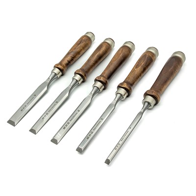 MHG Firmer Chisels Set of Five Polished Blades Brown Hornbeam Handles