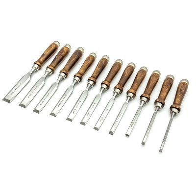 MHG Firmer Chisels Set of Eleven with Brown Hornbeam Handle