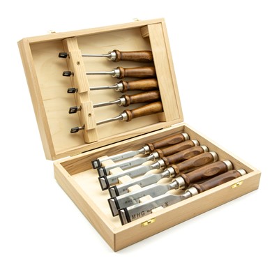 MHG Firmer Chisels Set of Eleven with Polished Blade & Brown Hornbeam Handle